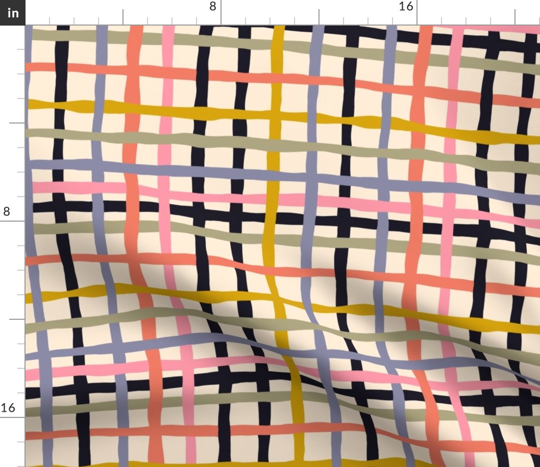 Fun Checkerboard: V2 Playful Meadow Coordinate Line Art Abstract Checks Mod Art Pink, Purple, Yellow - Small