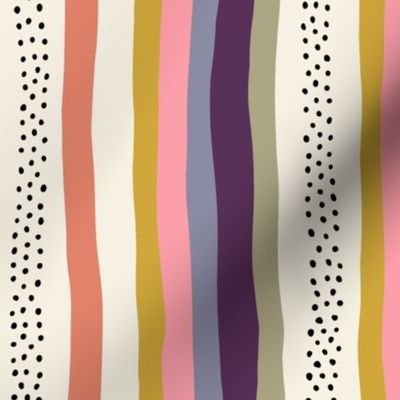 Abstract Stripes: V2 Playful Meadow Coordinate Line Art Abstract Stripey Mod Art Pink, Purple, Yellow - Medium