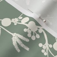 Mimosa Flower - sage green and creamy off white - large