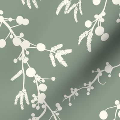 Mimosa Flower - sage green and creamy off white - large