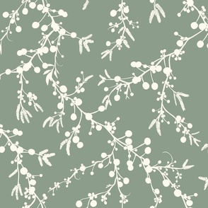 Mimosa Flower - sage green and creamy off white - large