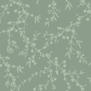 Mimosa Flower - sage green on green - large