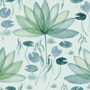 Monochrome Waterlilies Sap Green XL
