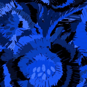 Abstract floral tapestry - embroidered poppies - blues and black