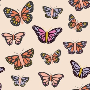 butterflies in the breeze, large | vintage, boho geometric butterfly print