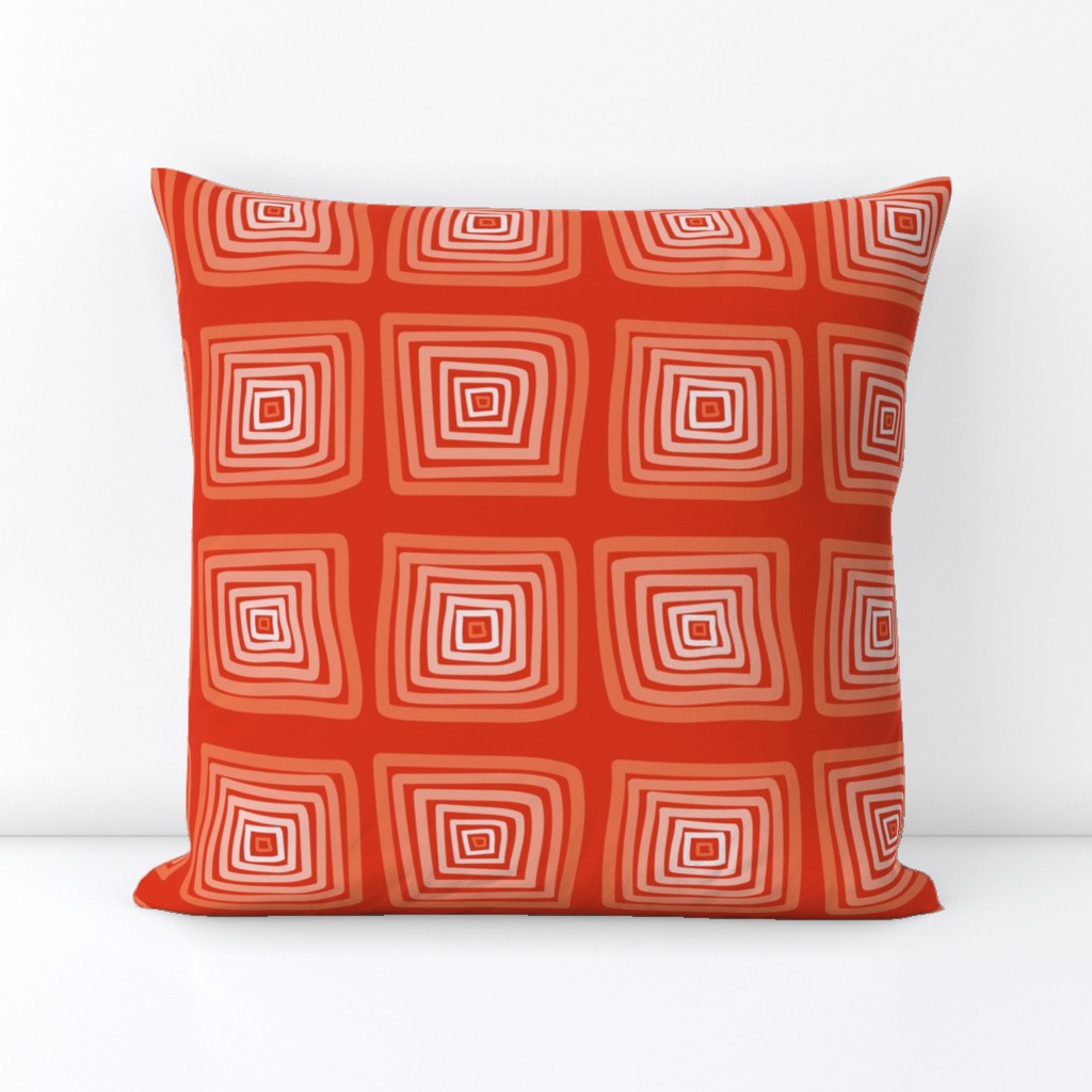 Orange Monochromatic - Hand Drawn Checks (Square) - Groovy Geometrics - Psychedelic