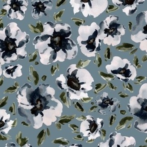 Medium - Loose Navy Indigo Florals -  Blue