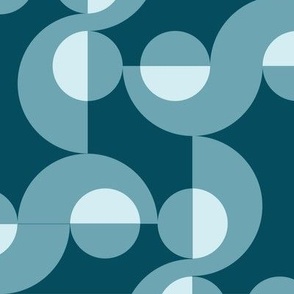 Semi-circles within semicircles abstract geometric pattern monochromatic blue palette