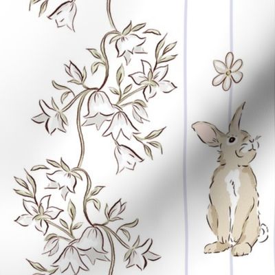 Snowdrop hop Spring and Easter Rabbit Floral Stripe