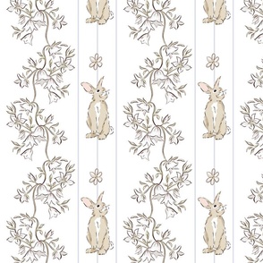 Snowdrop hop Spring and Easter Rabbit Floral Stripe