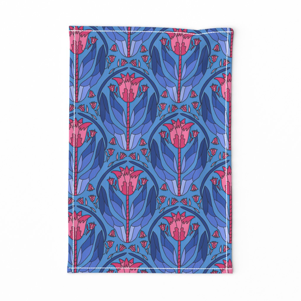  art deco tulips ii, pink and blue, 10" 