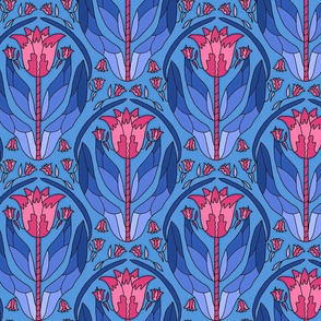  art deco tulips ii, pink and blue, 10" 