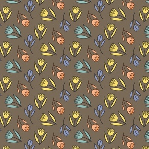 1796 Tango of Tulips Coordinate Extra Small Approx 4" Repeat Khaki