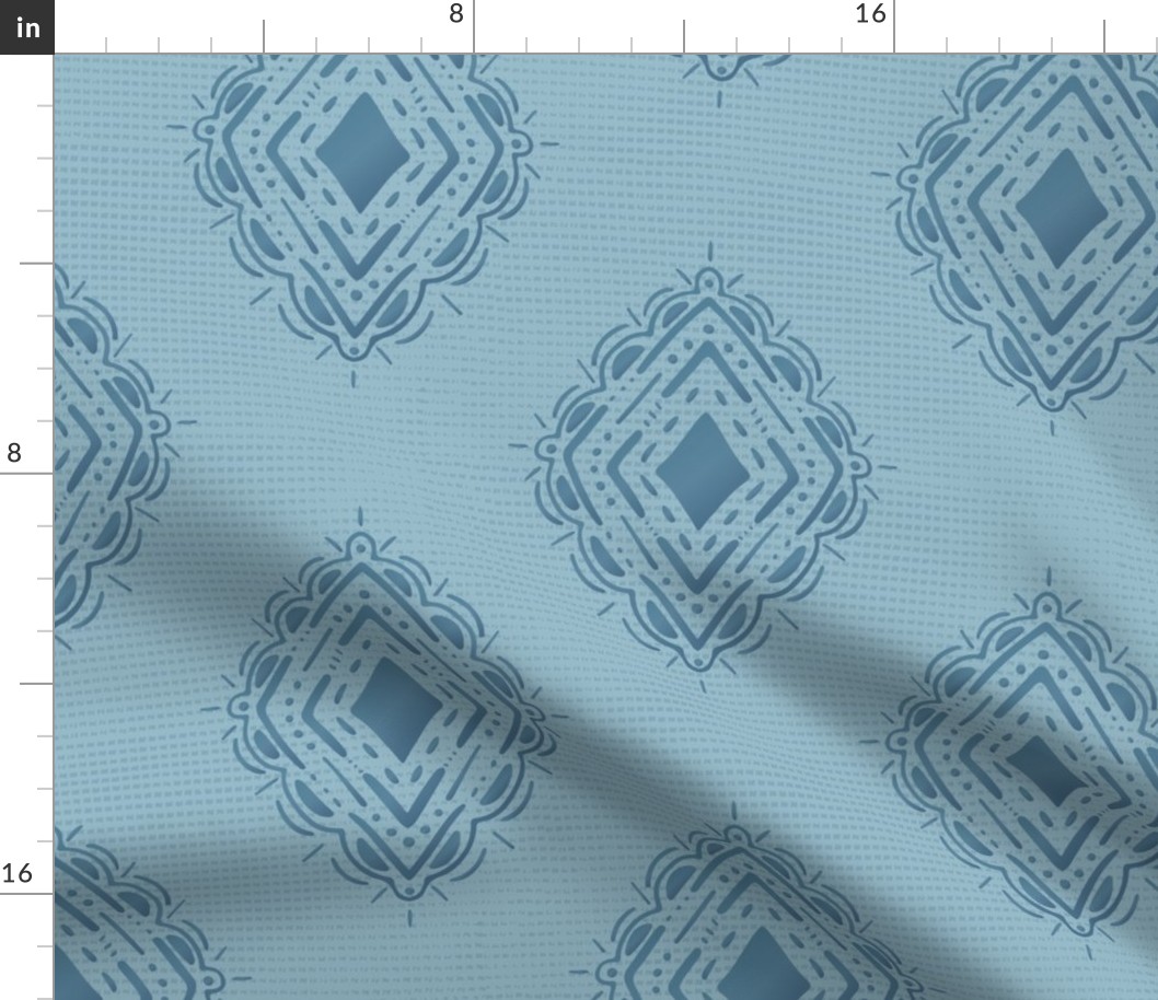 Monochromatic Smoky Blue Medallion - Fabric | Spoonflower