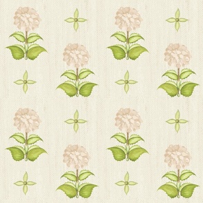 Hamptons Hydrangeas in January Block Print (Faux Grasscloth)