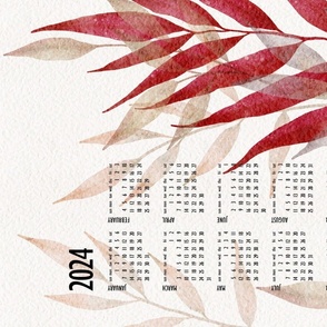 botanical calendar 2024 - beautiful watercolor red leaf - tea towel and wall hanging