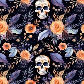 Halloween Skulls & Flowers