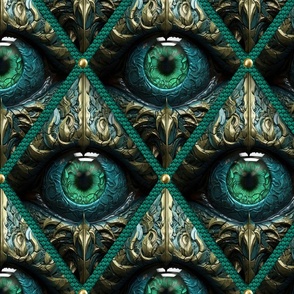 Mystic Dragon Eye Fantasy Pattern Teal Green And Gold