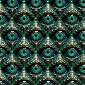 Mystic Dragon Eye Fantasy Pattern Teal Green And Gold Smaller Scale