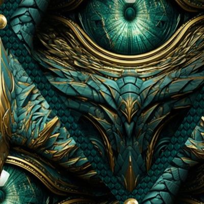 Fantasy Creature Dragon Eye Mystic Green Gold Pattern