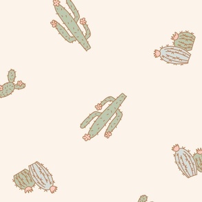 XL Boho Cactus Tossed Pattern in Neutral Tones