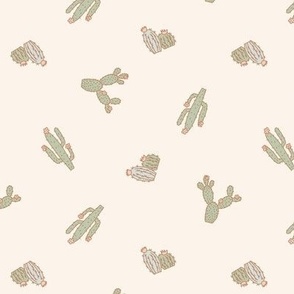 small Boho Cactus Tossed Pattern in Neutral Tones