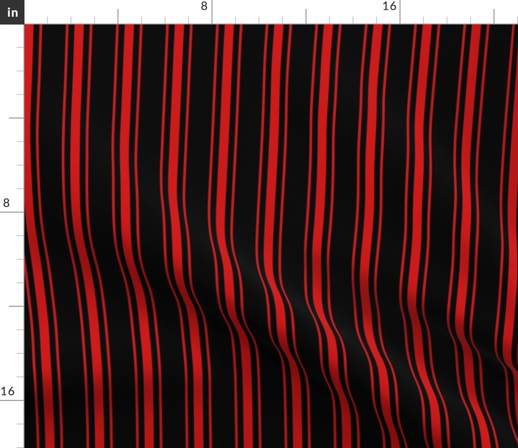 Small Mattress Ticking Wide Striped Pattern Jet Black on Red