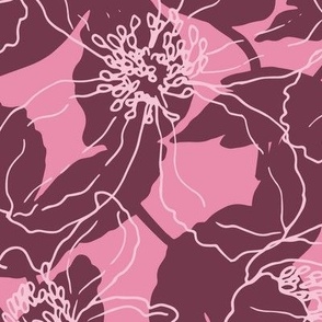 Monochrome minimalist clematis on orchid pink - Large scale