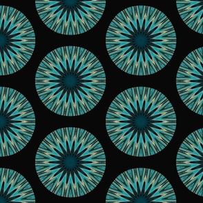 Oriental Inspired Round Tiles Mediterranean Pattern Teal And Gold Smaller Scale