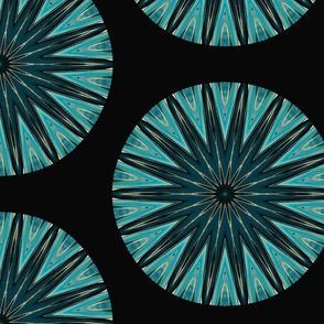 Oriental Inspired Round Tiles Mediterranean Pattern Teal And Gold