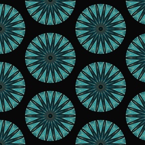 Oriental Inspired Round Tiles Mediterranean Pattern Teal And Gold Smaller Scale