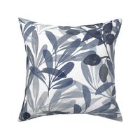 24''x 24'' Olive Twig -Monochromatic Loose Watercolor pattern-Denim Blue