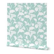 White Country Floral On Soft Muted Green Background, Medium Scale