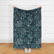 Cozy Cabin in the Woods ... Beware the Wolf! Jumbo Scale in Teal Monochrome