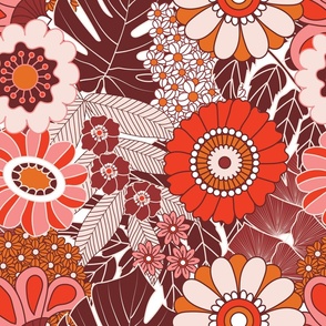 Retro Florals - Monochromatic - Orange - Cabin comfort - Duvet cover