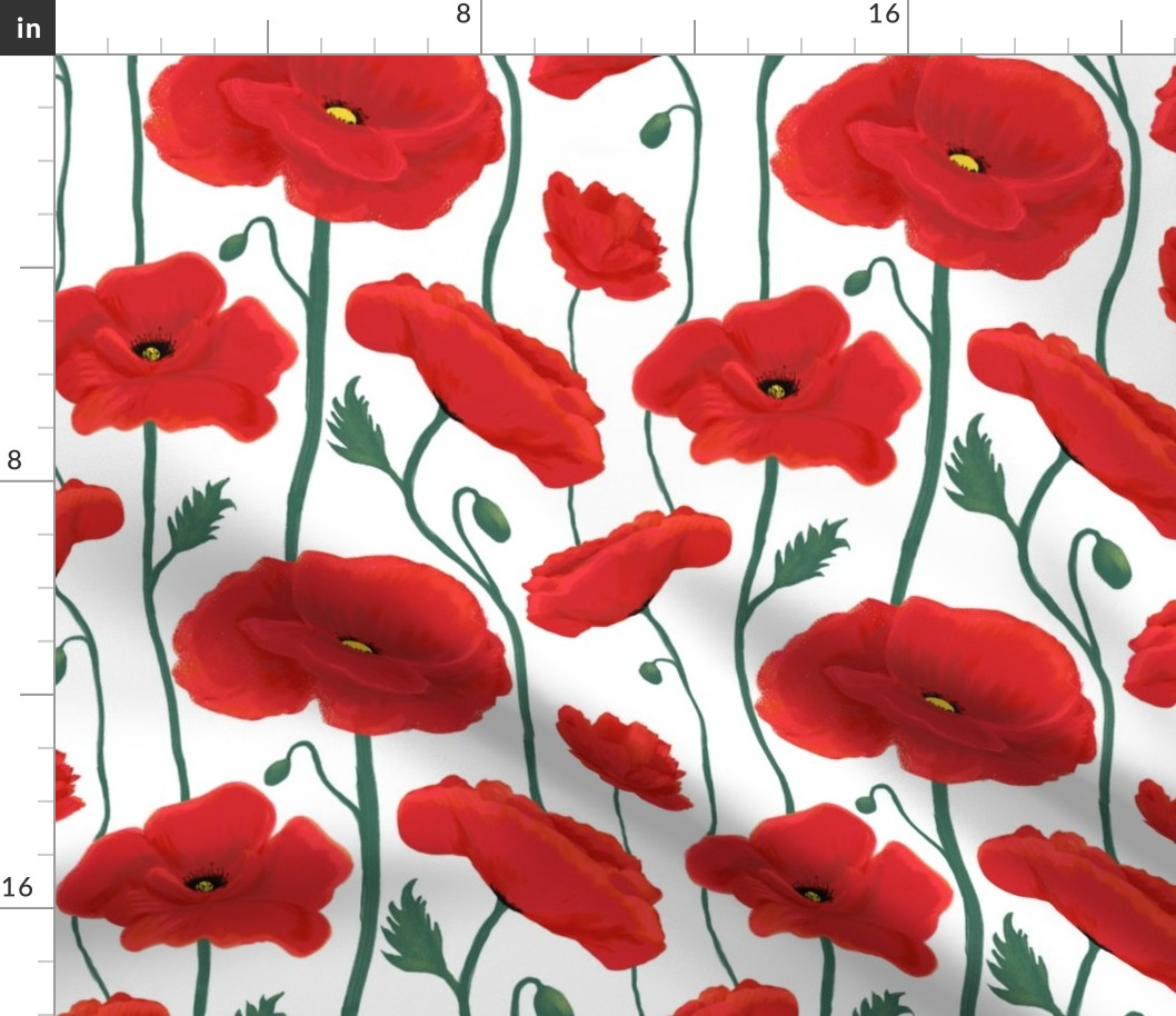 Bold Red Poppies on White