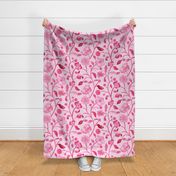 Carmine Pink Victorian anemone vines chintz