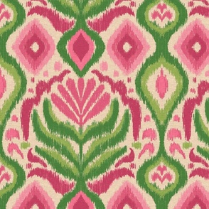 Pink and green ikat on linen  texture 14”