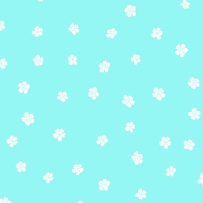 Turquoise Aqua Blue and White Scattered White Flowers on a lovely Mint Aqua Turquoise Blue
