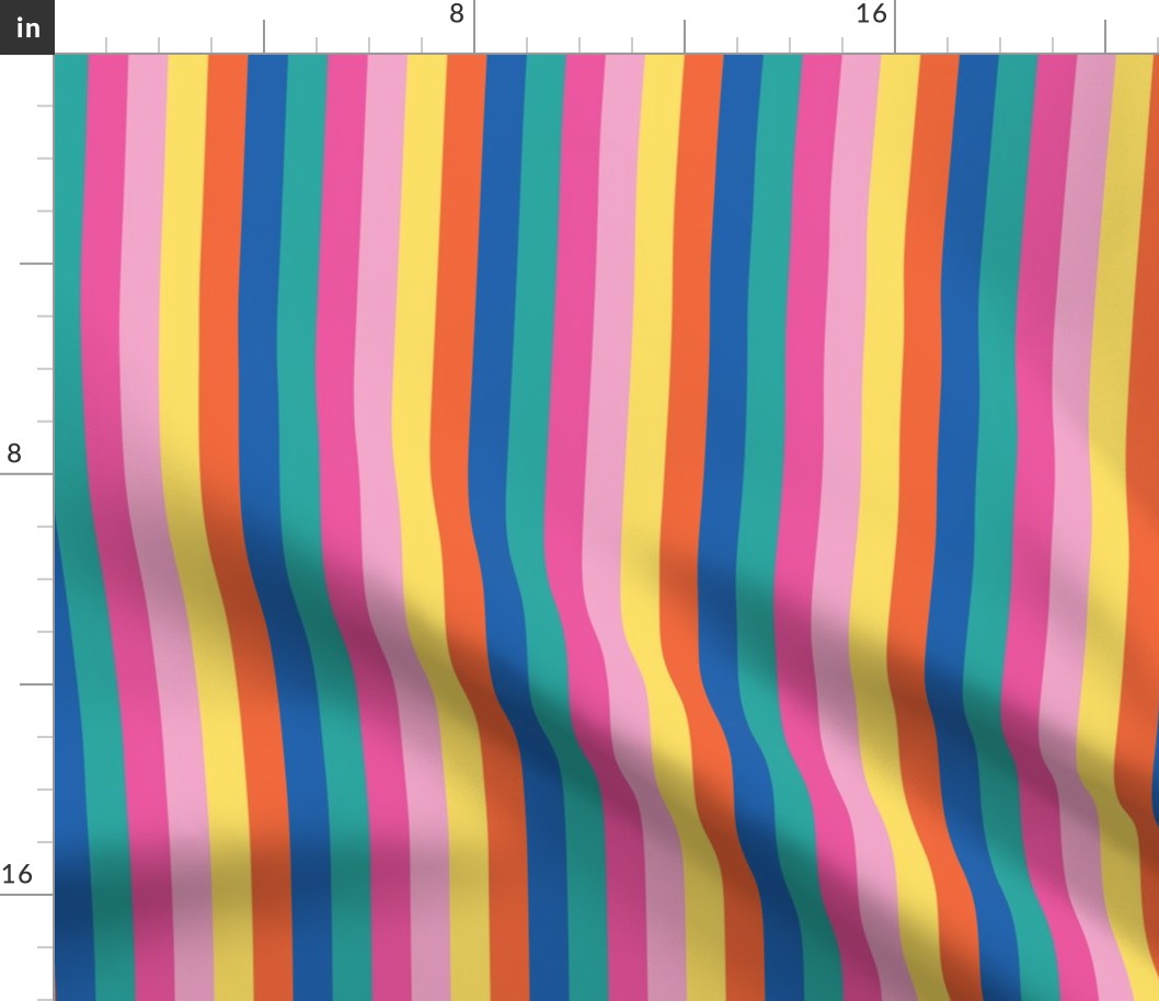 Bright Summer Fun Broad Vertical Stripes - Ditsy Scale - Blue Green Pink Yellow Orange Multi-colored