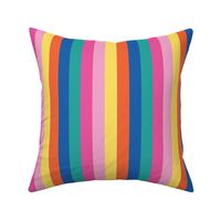 Bright Summer Fun Broad Vertical Stripes - Small Scale - Blue Green Pink Yellow Orange Multi-colored