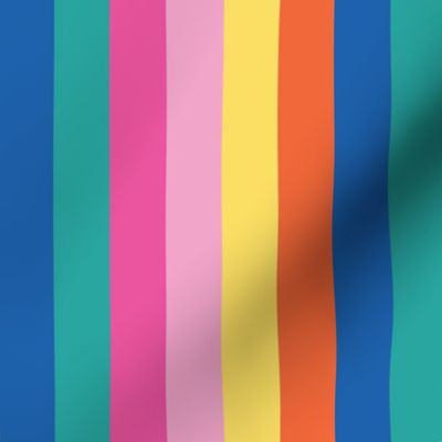 Bright Summer Fun Broad Vertical Stripes - Small Scale - Blue Green Pink Yellow Orange Multi-colored