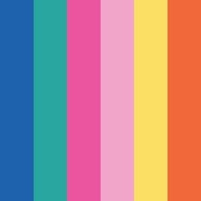 Bright Summer Fun Broad Vertical Stripes - Small Scale - Blue Green Pink Yellow Orange Multi-colored