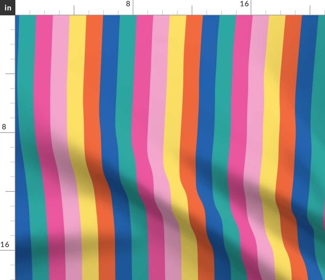 Bright Summer Fun Broad Vertical Stripes - Small Scale - Blue Green Pink Yellow Orange Multi-colored