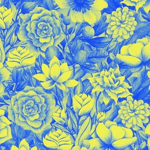 Yellow and Blue Neon Floral