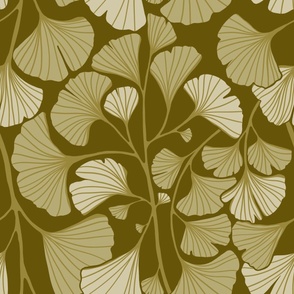 Monochrome Green Ginkgo Leaves and Branches - Large Scale