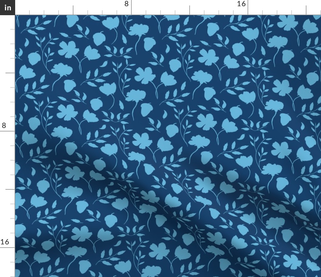 Forest meadow silhouette pattern - Blue - medium pattern size