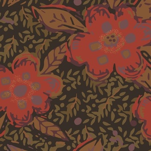 Shabby floral - Dark Oak Brown- large scale