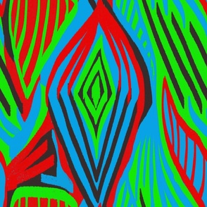  Design with vibrant acid stripes and geometric shapes with red, green and blue