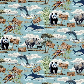 Sea Life Wildlife Wild Animal Climate Action, Green Earth, Climate Change, Panda, Sea Turtle, Rhinoceros, Giant Panda (Medium Scale)